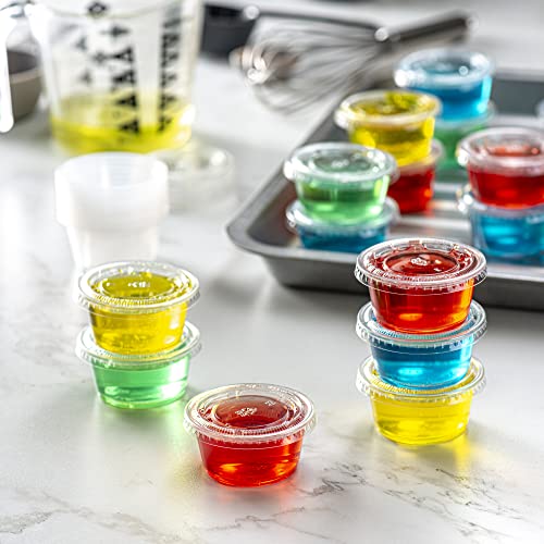 Pantry Value [100 Sets - 2 oz.] Jello Shot Cups with Lids, Small Plastic Condiment Containers for Sauce, Salad Dressings, Ramekins, & Portion Control