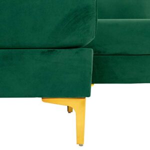 Casa Andrea Milano Modern Large Velvet Fabric Sectional Sofa Couch with Extra Wide Chaise Lounge with Golden Legs, L Shaped, Green