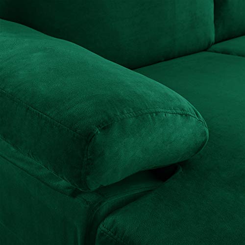 Casa Andrea Milano Modern Large Velvet Fabric Sectional Sofa Couch with Extra Wide Chaise Lounge with Golden Legs, L Shaped, Green