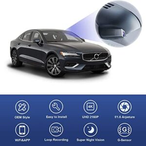 Fitcamx 4K Dash Cam Suitable for Volvo S60 V60 T5 T6 T8 B5 2022 2021 2020 2019, Integrated OEM Look, 2160P UHD Video Quality, Loop Recording WiFi, G-Sensor, Night Vision, Easy to Install, 64GB Card