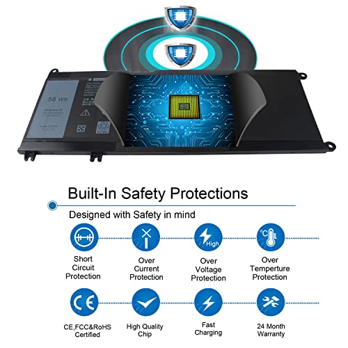 56Wh 33YDH Laptop Battery for Dell Inspiron 17 7000 Series 7779 7778 7786 7773 2-in-1 15 7577 G3 3579 3779 G5 5587 G7 7588 Latitude 13 3380 14 3490 3590 3580 3400 3500 451-BCDM PVHT1 P30E 81PF3 081PF3