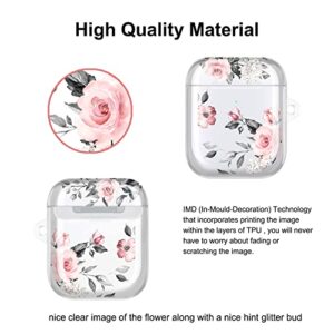 RXKEJI Compatible AirPods Case Cover, Rose Flower Clear Case Cute Protective Soft Shockproof Cover with Keychain for Women Girls Compatible with AirPods 2 & 1 Wireless Charging Case - Pink