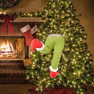 christmas elf body tree decorations,elf head and arms for christmas tree, stole christmas elf stuffed leg stuck tree topper garland ornaments burlap pose-able plush legs for tree ornaments