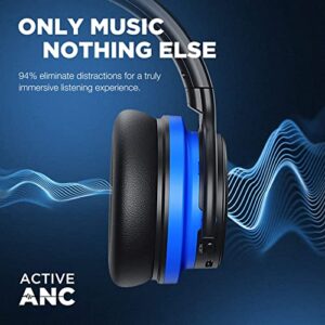 PurelySound E7 Active Noise Cancelling Headphones, Wireless Over Ear Bluetooth Headphones, 20H Playtime, Rich Deep Bass, Comfortable Memory Foam Ear Cups for Travel, Home Office - Black