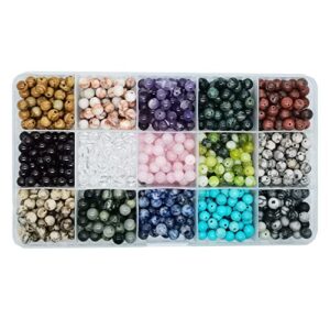 750pcs 6mm natural round stone beads healing engry crystals gemstone beading loose gemstone hole size 1mm diy smooth beads for bracelet necklace earrings jewelry making,box packed(15 material -3,6mm)