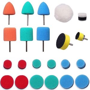 si fang 22 pcs mini buffing polishing pads kit, car detail mini polisher foam pads for rotary tools tight area detailing polishing waxing & sealing glaze, car headlights door handles scratch