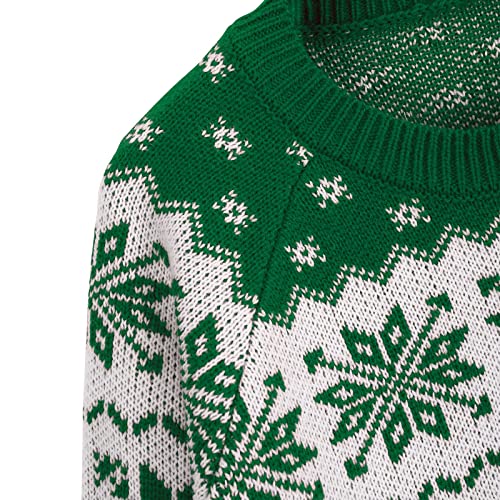 ZAFUL Women's Christmas Reindeer Xmas Snowflake Patterns Knitted Sweater Long Sleeve Elk Floral Printed Pullover Green