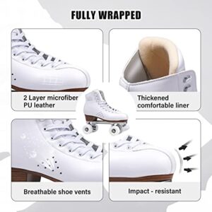 PAPAISON Roller Skates for Women and Girls, Deluxe 2 Layer Microfiber Leather Double Row-Classic Roller Skates for Men, Professional Outdoor Indoor Quad-Skates for Kids & Adults