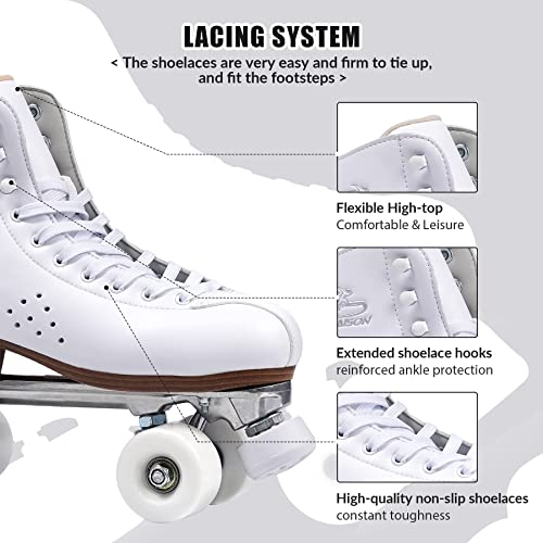 PAPAISON Roller Skates for Women and Girls, Deluxe 2 Layer Microfiber Leather Double Row-Classic Roller Skates for Men, Professional Outdoor Indoor Quad-Skates for Kids & Adults