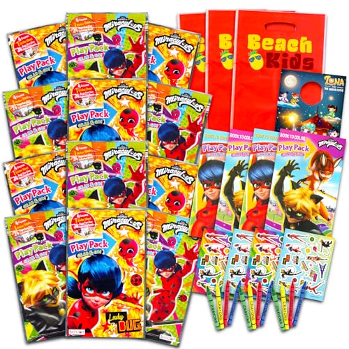 Disney Bundle Miraculous Ladybug Party Favors Set - Bundle with 12 Miraculous Ladybug Grab n Go Play Packs with Coloring Pages, Stickers and More (Miraculous Ladybug Party Supplies)