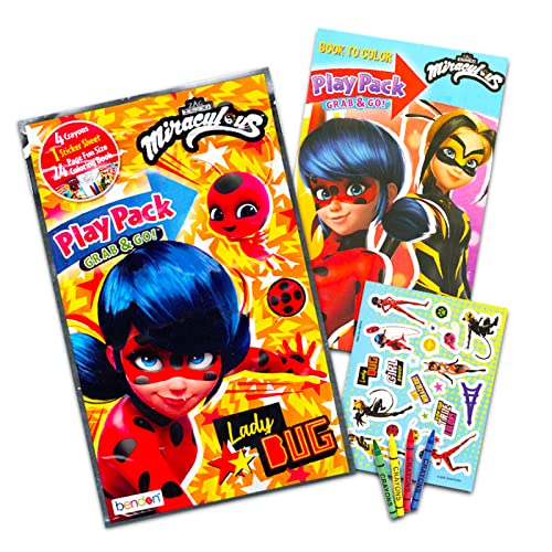 Disney Bundle Miraculous Ladybug Party Favors Set - Bundle with 12 Miraculous Ladybug Grab n Go Play Packs with Coloring Pages, Stickers and More (Miraculous Ladybug Party Supplies)