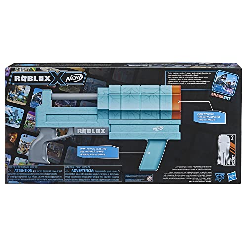 NERF Roblox Sharkbite: Web Launcher Rocker Blaster, Includes Code to Redeem Exclusive Virtual Item, 2 Rockets, Pump Action