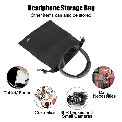 Desing Wish Lightweight Headphone Storage Bag, Portable Headset Carrying Pouch Headphone Case Bag Soft Travel Pouch for Over-Ear Headphones/Gaming Headsets/Neckband Earbuds (Large Black)