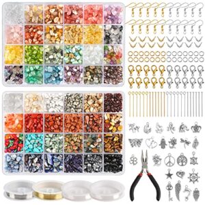 quefe 2360pcs 48 colors crystals beads for ring making kit, gemstone chip irregular natural stone with jewelry making supplies for diy craft necklace bracelet earrings