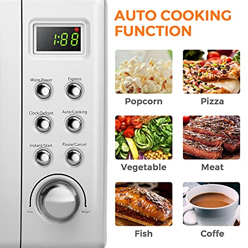 MAT EXPERT 0.7 Cu.ft Compact Microwave Oven, Digital Timing & Child Lock, Small Microwave w/Glass Turntable & 6 Preset Buttons, Delayed Start Function, 700W Mini Microwave w/5 Micro Power (White)