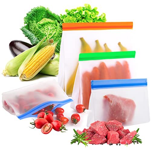 Reusable Food Snack Sandwich Storage Bags, 20Pcs Stand Up Leakproof Thicken Freezer Bags, Upgraded Reusable Bags Silicone Containers for Kids, Ziplock Gallon Storage Bags for Kitchen Meat Fruit Cereal