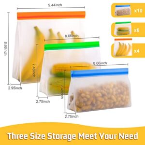 Reusable Food Snack Sandwich Storage Bags, 20Pcs Stand Up Leakproof Thicken Freezer Bags, Upgraded Reusable Bags Silicone Containers for Kids, Ziplock Gallon Storage Bags for Kitchen Meat Fruit Cereal