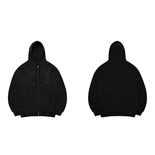 LouVasabuce Women Men Skeleton Print Oversized Sweatshirt Zip Up Hoodie Jacket Shacket Coat Aesthetic Streetwear Top