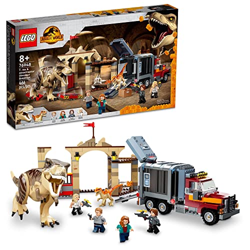 LEGO Jurassic World T. rex & Atrociraptor Dinosaur Breakout 76948 Dino Toy Set, Gift Toys for Kids Age 8 Plus with 4 Minifigures, Market and Truck, 2022 Movie Inspired