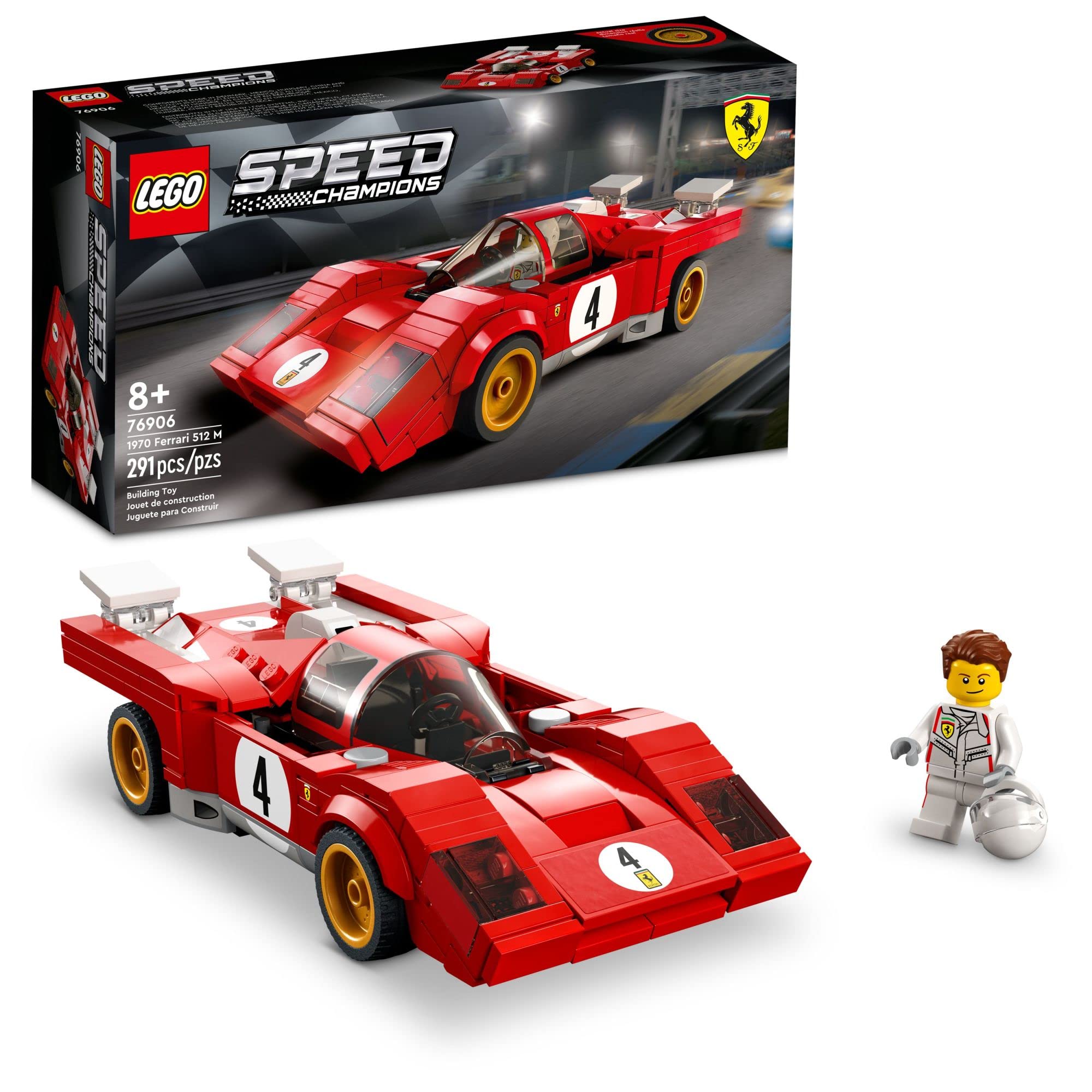 LEGO Speed Champions 1970 Ferrari 512 M 76906 Building Set - Sports Red Race Car Toy, Collectible Model Building Set with Racing Driver Minifigure, Great for Boys, Girls, and Kids Ages 8+