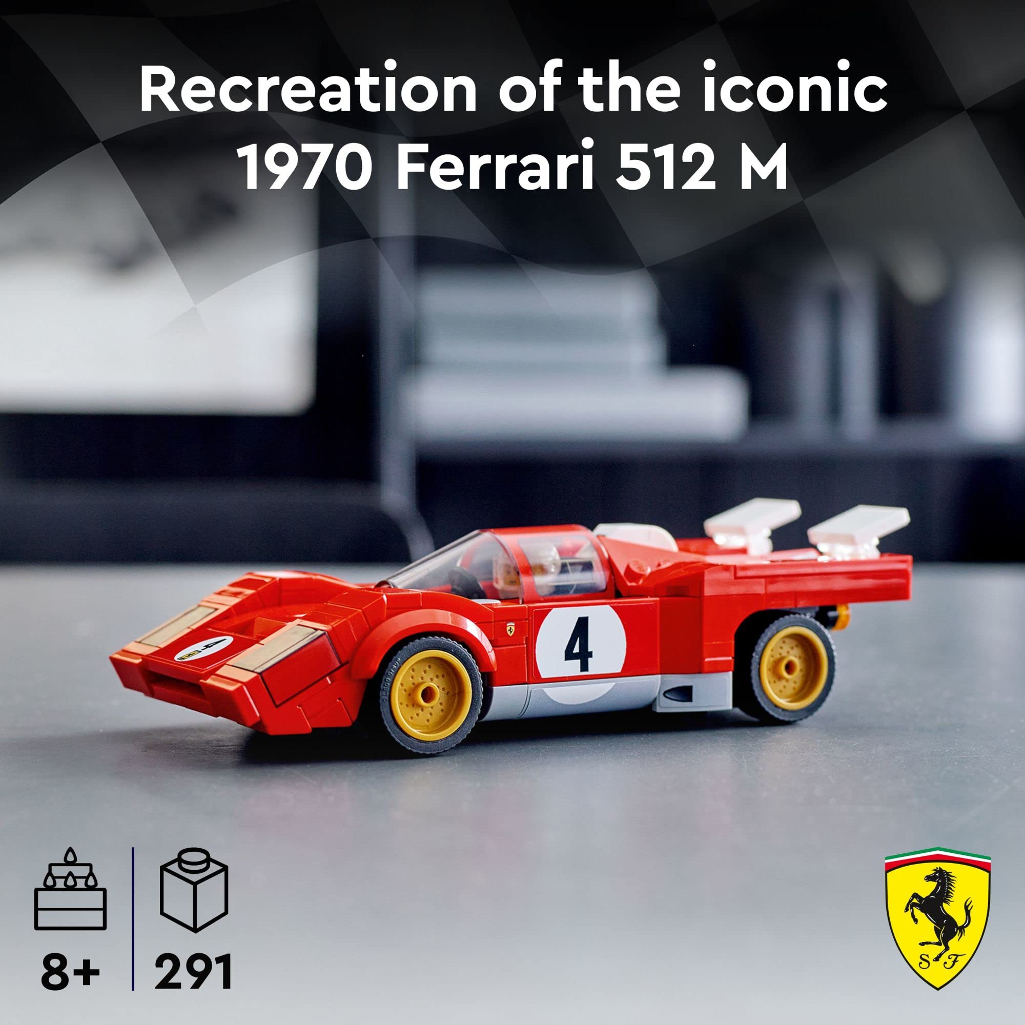 LEGO Speed Champions 1970 Ferrari 512 M 76906 Building Set - Sports Red Race Car Toy, Collectible Model Building Set with Racing Driver Minifigure, Great for Boys, Girls, and Kids Ages 8+