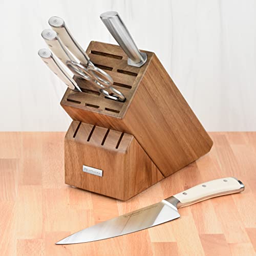 Wusthof Classic Ikon Creme 7 Piece Knife Set with Acacia Wood Block