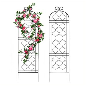 garden trellis for vines and climbing plants outdoor, iron wire lattices grid panels for potted climbing pergola cucumber tomato rose vegetable flower plant trellises (60 * 16 inch, pack of 2, black)