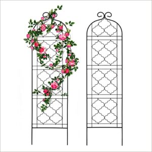 Garden Trellis for Vines and Climbing Plants Outdoor, Iron Wire Lattices Grid Panels for Potted Climbing Pergola Cucumber Tomato Rose Vegetable Flower Plant Trellises (60 * 16 Inch, Pack of 2, Black)