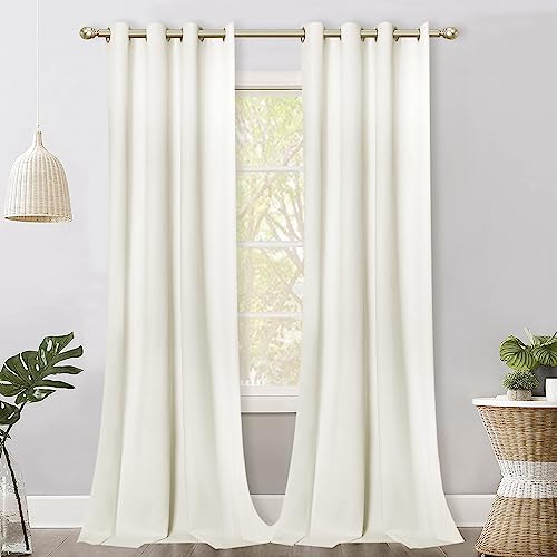 JYXIUBS 100% Blackout Curtains for Bedroom with Liner, Velvet Curtains 84 Inches Grommet Thermal Insulated Room Darkening Window Curtains for Living, Set of 2 Panels, 52 x 84 inch, Cream