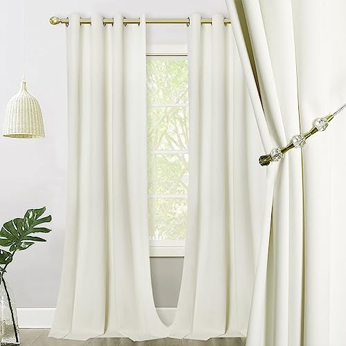 JYXIUBS 100% Blackout Curtains for Bedroom with Liner, Velvet Curtains 84 Inches Grommet Thermal Insulated Room Darkening Window Curtains for Living, Set of 2 Panels, 52 x 84 inch, Cream