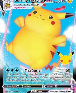 Pokemon Celebrations Surfing Pikachu VMAX, 25th Anniversary,Full Art Rare Holo VMAX + Surprise Card!