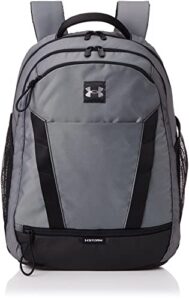 under armour women's hustle signature storm backpack , (001) black / black / metallic tin , one size fits most