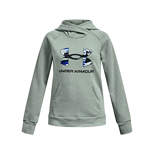 Under Armour Girls Rival Fleece Big Logo Hoodie , (781) Opal Green / / Midnight Navy , Youth Medium