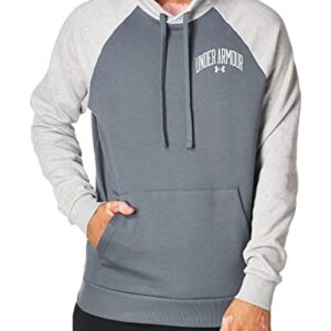 Under Armour Mens Rival Wordmark Colorblock Hoodie , (012) Pitch Gray / Mod Gray Light Heather / Onyx White , Large