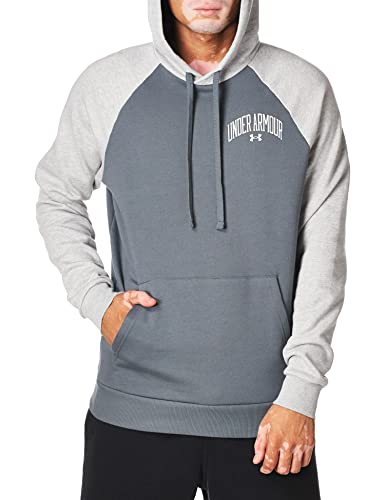 Under Armour Mens Rival Wordmark Colorblock Hoodie , (012) Pitch Gray / Mod Gray Light Heather / Onyx White , Large