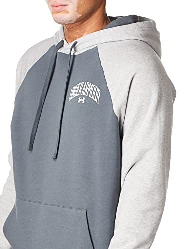 Under Armour Mens Rival Wordmark Colorblock Hoodie , (012) Pitch Gray / Mod Gray Light Heather / Onyx White , Large