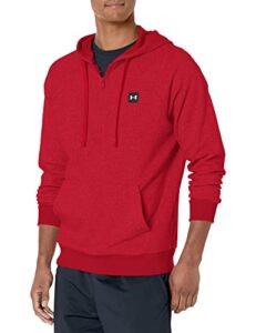 under armour mens rival fleece 1/2 zip hoodie , (600) red light heather / / onyx white , large