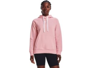 under armour womens rival fleece pull-over hoodie , (647) prime pink / / white , x-small