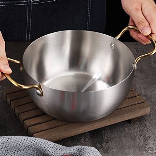 YARDWE Noodle Pot Korean Ramen Pot: Cooking Pasta Pot Kitchen Soup Stovetop Pot Stainless Steel Noodle Pan Cooker Seafood Pot with Handle 24. 5X16X7. 3CM