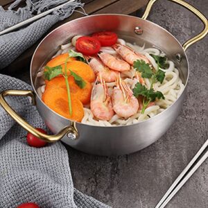 YARDWE Noodle Pot Korean Ramen Pot: Cooking Pasta Pot Kitchen Soup Stovetop Pot Stainless Steel Noodle Pan Cooker Seafood Pot with Handle 24. 5X16X7. 3CM