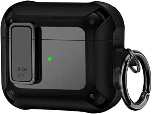 valkit airpod 3rd generation case 2021 secure lock clip case apple airpod 3 case cover military armor series full-body rugged hard shell for men women with keychain carabiner,wireless charging (black)
