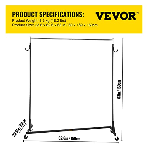 VEVOR Z Rack, 300 lbs Industrial Grade Z Base Garment Rack, 24" x 63" x 63" Height Adjustable Clothes Rack, Sturdy Steel Heavy Duty Clothing Rack w/ Lockable Casters for Home Garment Store Black