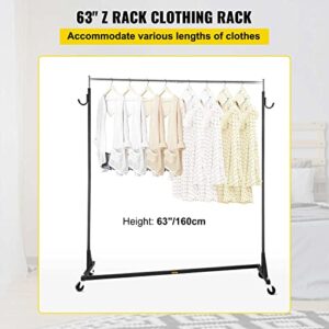 VEVOR Z Rack, 300 lbs Industrial Grade Z Base Garment Rack, 24" x 63" x 63" Height Adjustable Clothes Rack, Sturdy Steel Heavy Duty Clothing Rack w/ Lockable Casters for Home Garment Store Black