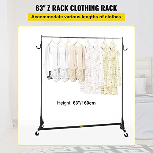 VEVOR Z Rack, 300 lbs Industrial Grade Z Base Garment Rack, 24" x 63" x 63" Height Adjustable Clothes Rack, Sturdy Steel Heavy Duty Clothing Rack w/ Lockable Casters for Home Garment Store Black