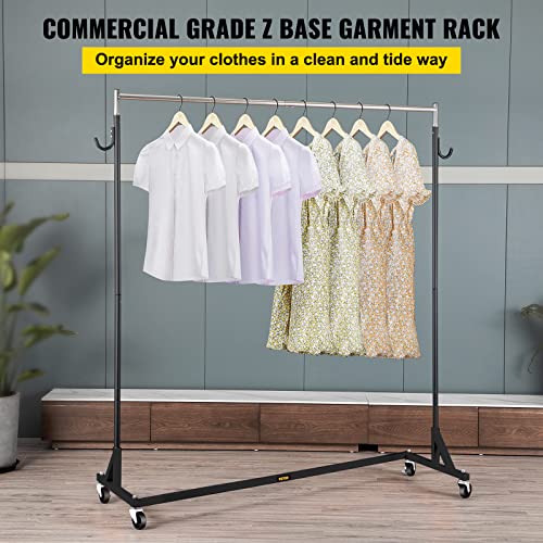 VEVOR Z Rack, 300 lbs Industrial Grade Z Base Garment Rack, 24" x 63" x 63" Height Adjustable Clothes Rack, Sturdy Steel Heavy Duty Clothing Rack w/ Lockable Casters for Home Garment Store Black