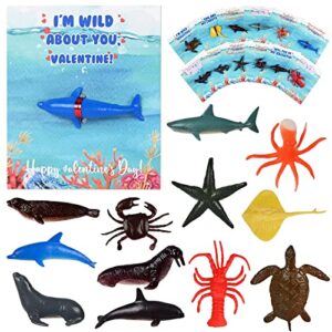 popgiftu 36 pack valentines day cards with sea animal toys for kids, valentines gift set , fun valentines party favors for boys girls, classroom exchange treat prizes bulk for school class teacher
