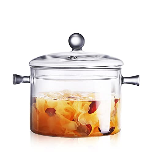 AEFPOYMXU Glass Pots for Cooking with Lids Saucepan with Cover Simmer Pot Heat-Resistant Glass Stovetop Pot And Pan with Lid, Soup, Milk, Baby Food