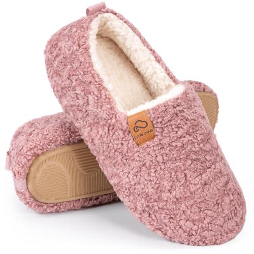 EverFoams Women's Soft Curly Comfy Full Slippers Memory Foam Lightweight House Shoes Cozy Warm Loafer with Polar Fleece Lining (Pink, Size 9-10 M US)