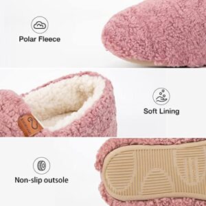 EverFoams Women's Soft Curly Comfy Full Slippers Memory Foam Lightweight House Shoes Cozy Warm Loafer with Polar Fleece Lining (Pink, Size 9-10 M US)