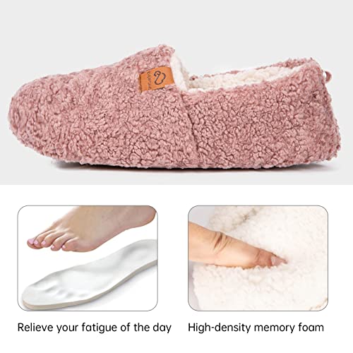 EverFoams Women's Soft Curly Comfy Full Slippers Memory Foam Lightweight House Shoes Cozy Warm Loafer with Polar Fleece Lining (Pink, Size 9-10 M US)